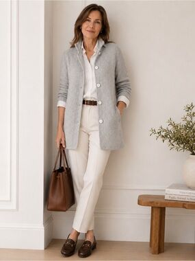 COCOGIO Made in Italy Acrylic Wool Blend Button Cardigan Heather Gray Size M
